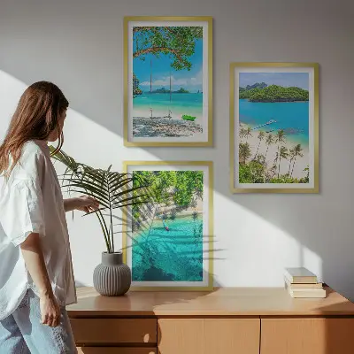 Wanddecoratieset schilderijen met stranden, palmbomen en helder water