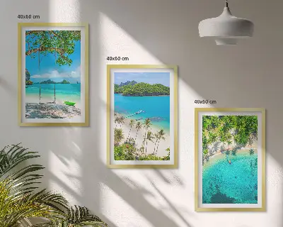 Wanddecoratieset schilderijen met stranden, palmbomen en helder water