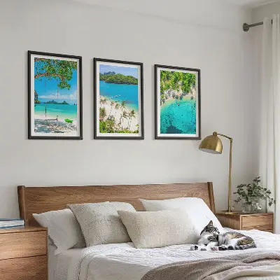 Wanddecoratieset schilderijen met stranden, palmbomen en helder water