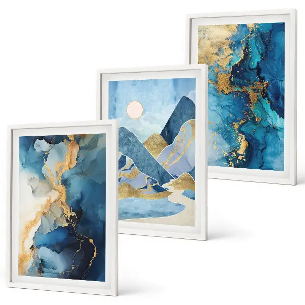 Fotowand met abstracte patronen van blauwe bergen