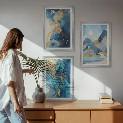 Fotowand met abstracte patronen van blauwe bergen