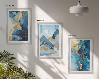 Fotowand met abstracte patronen van blauwe bergen