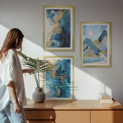 Fotowand met abstracte patronen van blauwe bergen
