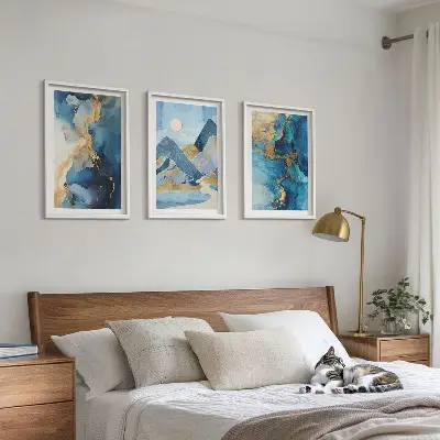 Fotowand met abstracte patronen van blauwe bergen