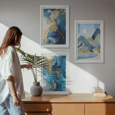 Fotowand met abstracte patronen van blauwe bergen