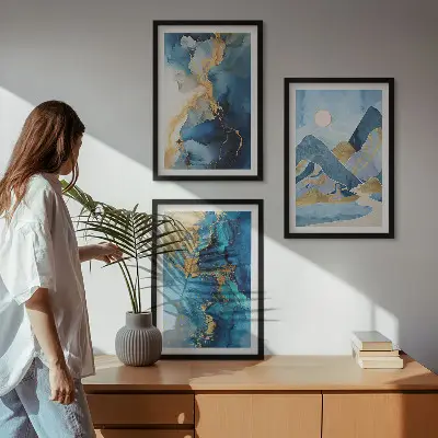 Fotowand met abstracte patronen van blauwe bergen
