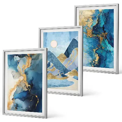Fotowand met abstracte patronen van blauwe bergen