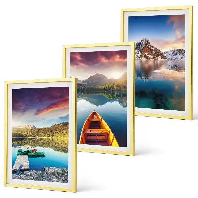 Wanddecoratieset schilderijen met meren, bergen en een boot in vrede thema