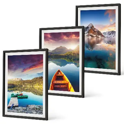 Wanddecoratieset schilderijen met meren, bergen en een boot in vrede thema
