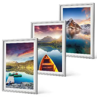 Wanddecoratieset schilderijen met meren, bergen en een boot in vrede thema