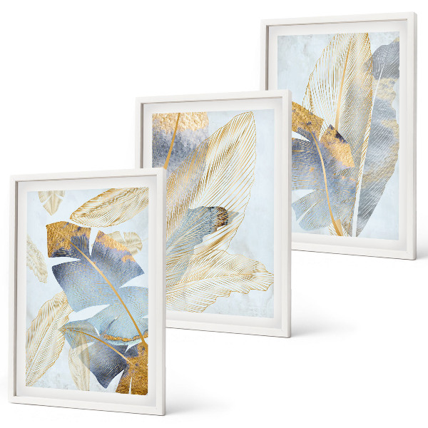 Fotowand Lichtblauw-beige bladeren