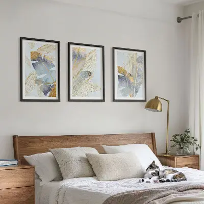 Fotowand met lichtblauw-beige bladeren