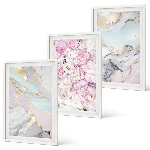 Fotowand met roze bloemen en marmer in pastelkleuren