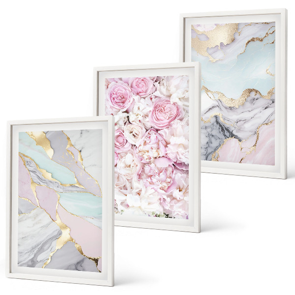 Fotowand Roze bloemen marmer pastel