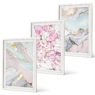 Fotowand Roze bloemen marmer pastel