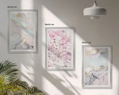 Fotowand met roze bloemen en marmer in pastelkleuren