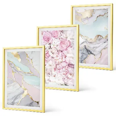 Fotowand met roze bloemen en marmer in pastelkleuren