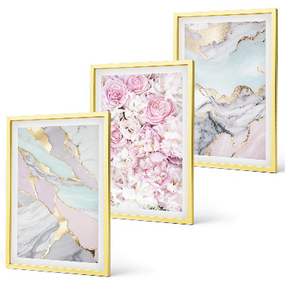 Fotowand Roze bloemen marmer pastel
