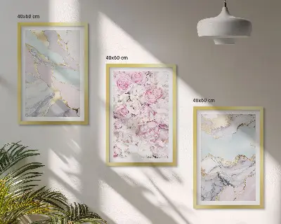 Fotowand met roze bloemen en marmer in pastelkleuren
