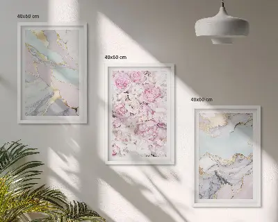 Fotowand met roze bloemen en marmer in pastelkleuren