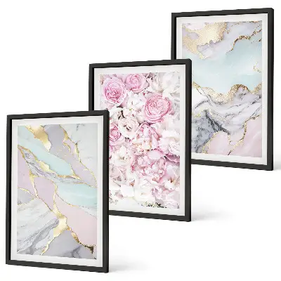 Fotowand met roze bloemen en marmer in pastelkleuren