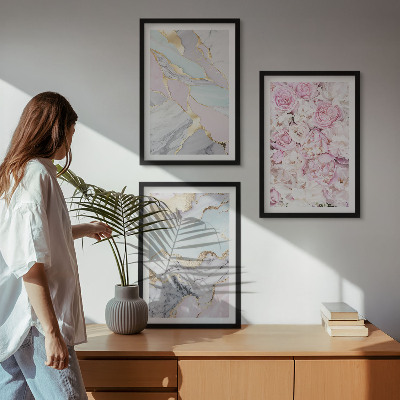 Fotowand Roze bloemen marmer pastel