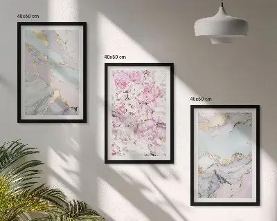 Fotowand met roze bloemen en marmer in pastelkleuren