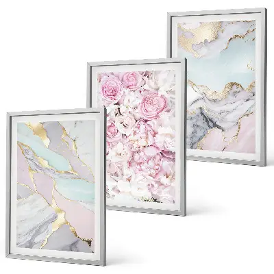 Fotowand met roze bloemen en marmer in pastelkleuren
