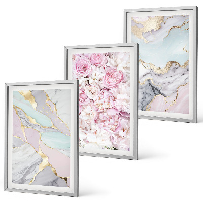 Fotowand Roze bloemen marmer pastel