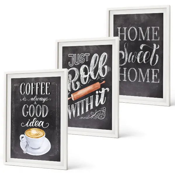Wanddecoratieset van schilderijen met koffiethema voor een warme uitstraling in huis