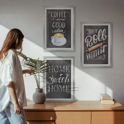 Wanddecoratieset van schilderijen met koffiethema voor een warme uitstraling in huis