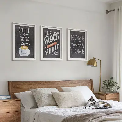 Wanddecoratieset van schilderijen met koffiethema voor een warme uitstraling in huis