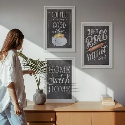 Wanddecoratieset van schilderijen met koffiethema voor een warme uitstraling in huis