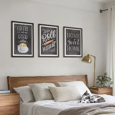 Wanddecoratieset van schilderijen met koffiethema voor een warme uitstraling in huis