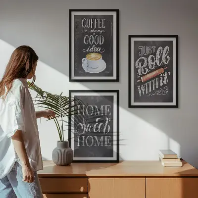 Wanddecoratieset van schilderijen met koffiethema voor een warme uitstraling in huis