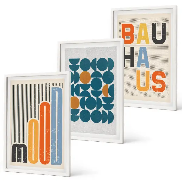 Wanddecoratieset schilderijen met geometrische Bauhaus patronen
