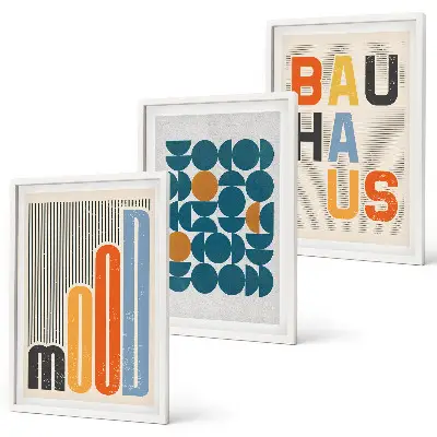 Wanddecoratieset schilderijen met geometrische Bauhaus patronen