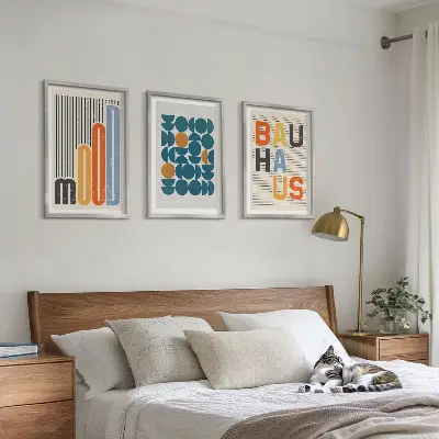 Wanddecoratieset schilderijen met geometrische Bauhaus patronen