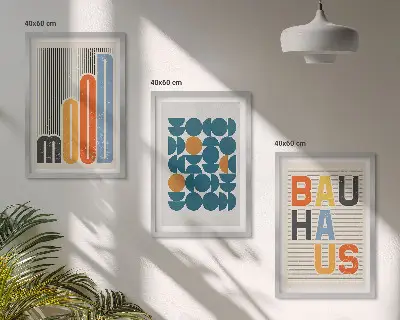 Wanddecoratieset schilderijen met geometrische Bauhaus patronen