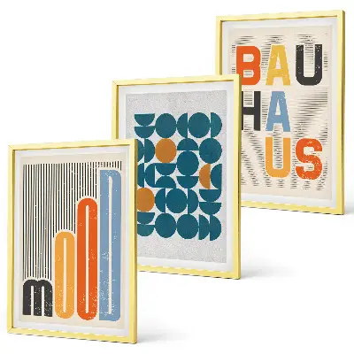 Wanddecoratieset schilderijen met geometrische Bauhaus patronen