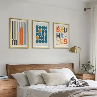 Wanddecoratieset schilderijen met geometrische Bauhaus patronen