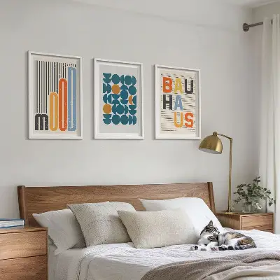 Wanddecoratieset schilderijen met geometrische Bauhaus patronen