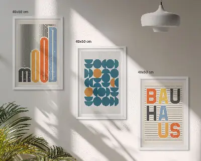 Wanddecoratieset schilderijen met geometrische Bauhaus patronen
