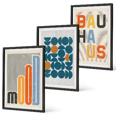 Wanddecoratieset schilderijen met geometrische Bauhaus patronen