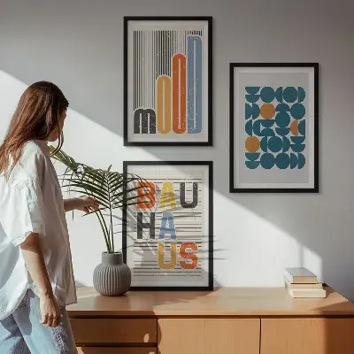 Wanddecoratieset schilderijen met geometrische Bauhaus patronen