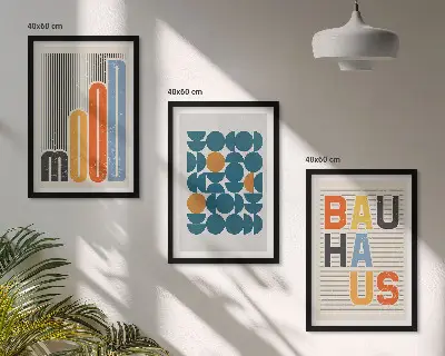 Wanddecoratieset schilderijen met geometrische Bauhaus patronen