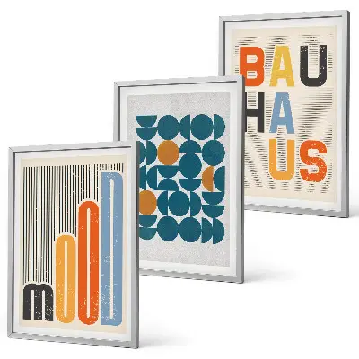 Wanddecoratieset schilderijen met geometrische Bauhaus patronen