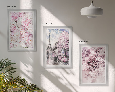 Wanddecoratie set schilderijen Bloemen in verschillende tinten roze landschap