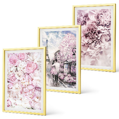 Wanddecoratie set schilderijen Bloemen in verschillende tinten roze landschap