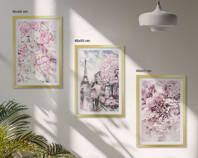 Wanddecoratie set schilderijen Bloemen in verschillende tinten roze landschap
